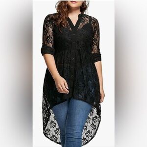 Women’s Plus Size Floral Sheer High Low Tunic Top